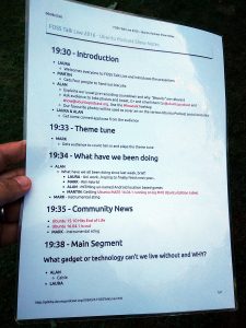 The Running Order of Laminated Majesty Show Notes from FOSS Talk Live 2016 (page 1)